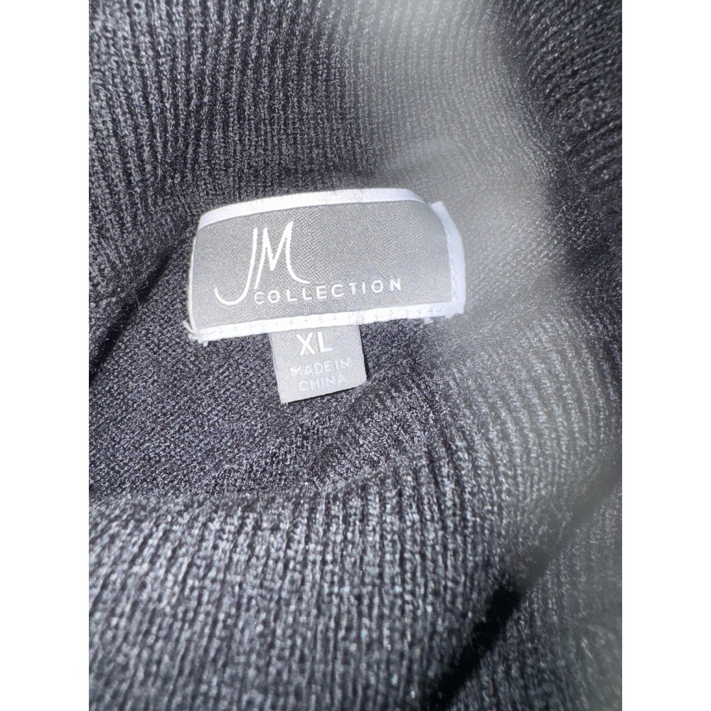 JM Collection Womens XL Black Turtleneck Sweater L Sleeve Button Cuff Knit Top